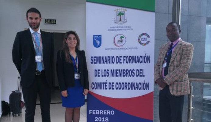 From left to right: Juan Cruz Ponce, Technical Expert GAFILAT; Ana Folgar, Legal Advisor CFATF and Zenon Obiang, ANIF G.E. Director.