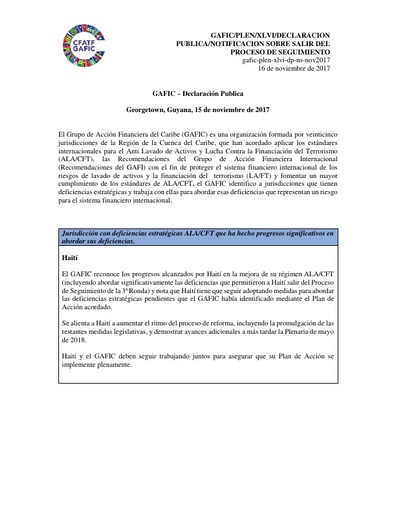 Declaración Pública y Aviso de salida del proceso de seguimiento Noviembre 2017